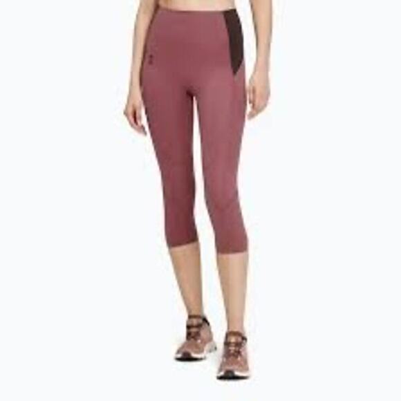 On Running Movement 3/4 Cherry/Ox Cropped LeggingsWomens M - Picture 1 of 13